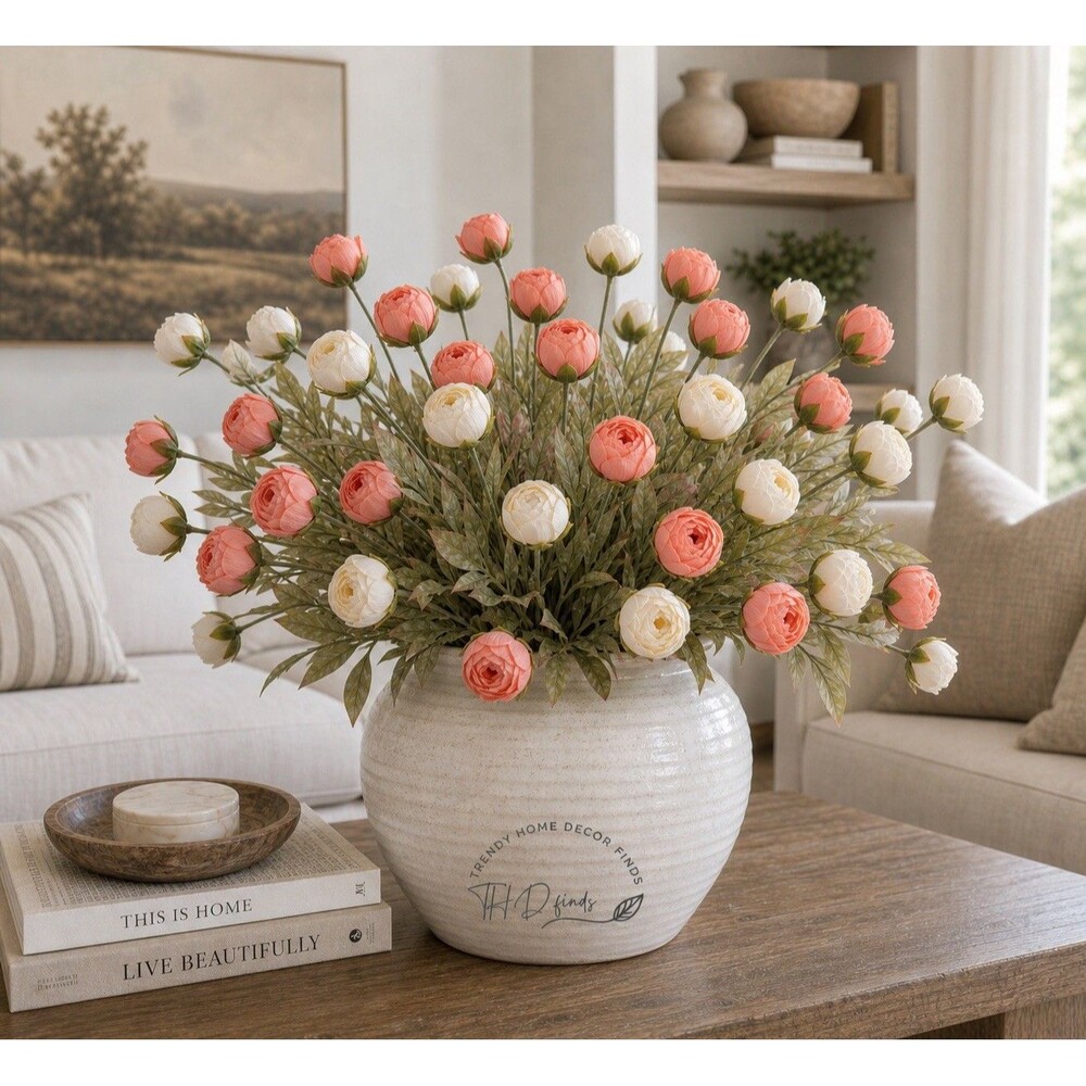 Set of 10 Viral Ashland Coral & Cream Peony Stems From Michael’s (5 Of Each) New